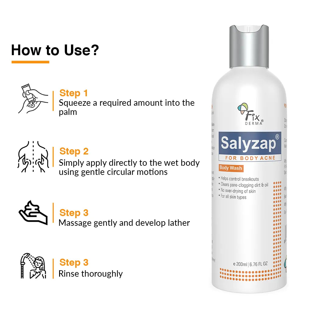 2% Salicylic acid, 1% Azelaic acid, 0.1% Tea tree oil | Salyzap Body Wash for Body Acne | Salicylic Acid Body Wash