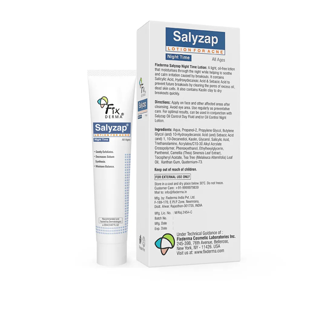 1.5% Salicylic Acid + 2% Kaolin, Salyzap Night-time Lotion for Acne Prone Skin
