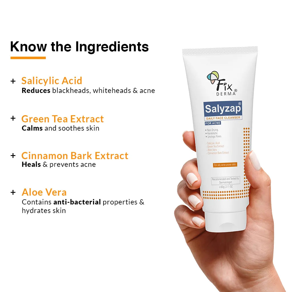 2% Salicylic acid + 4% Aloe Vera, Salyzap Daily Face Cleanser for Acne Prone Skin