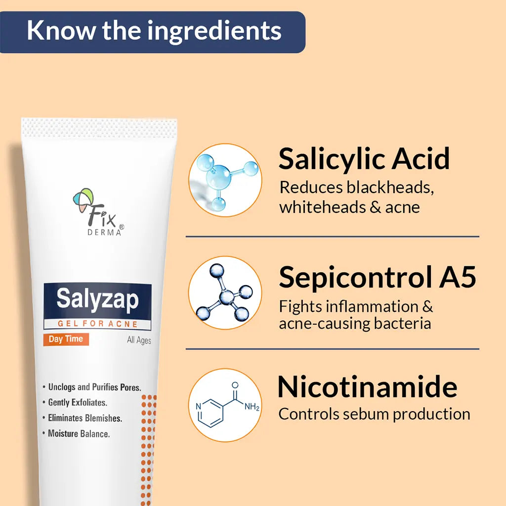 1.5% Salicylic Acid + 4% Nicotinamide, Salyzap Day Time Gel for Acne Prone Skin