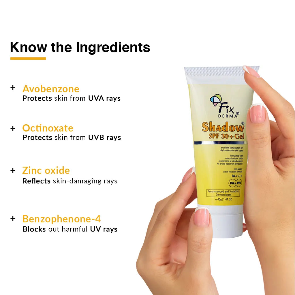 Key Ingredients of Fixderma Shadow Sunscreen SPF 30 Gel (40g Tube)