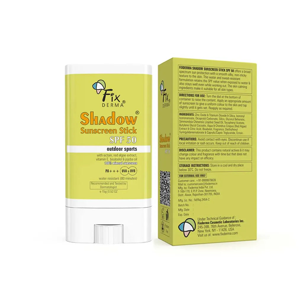 Front & Back view of Shadow Sunscreen Stick SPF 50 for outdoor sports activities