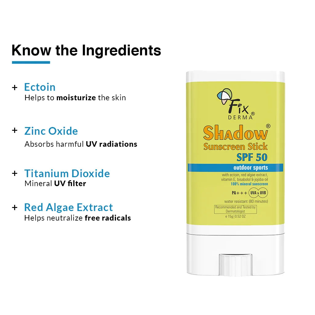 Fixderma Shadow Sunscreen Stick SPF 50 | On-the-Go Sun Care – Fixderma ...