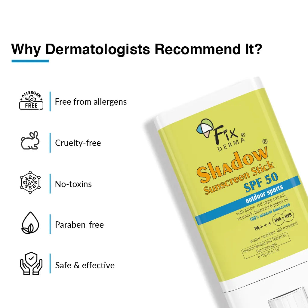 Dermatologists recommended Fixderma Shadow Sunscreen Stick SPF 50 for outdoor sports activities