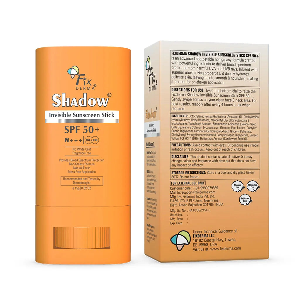 Fixderma Shadow Invisible Sunscreen Stick SPF 50+ | No White Cast ...