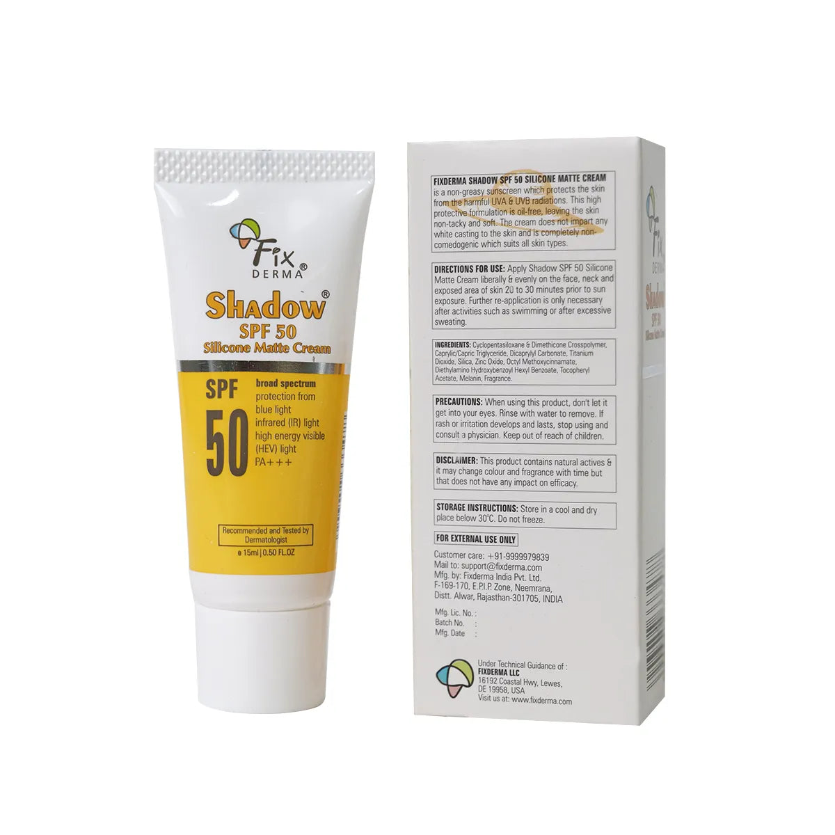 Shadow Sunscreen SPF 50 Silicone Matte Cream 15ml