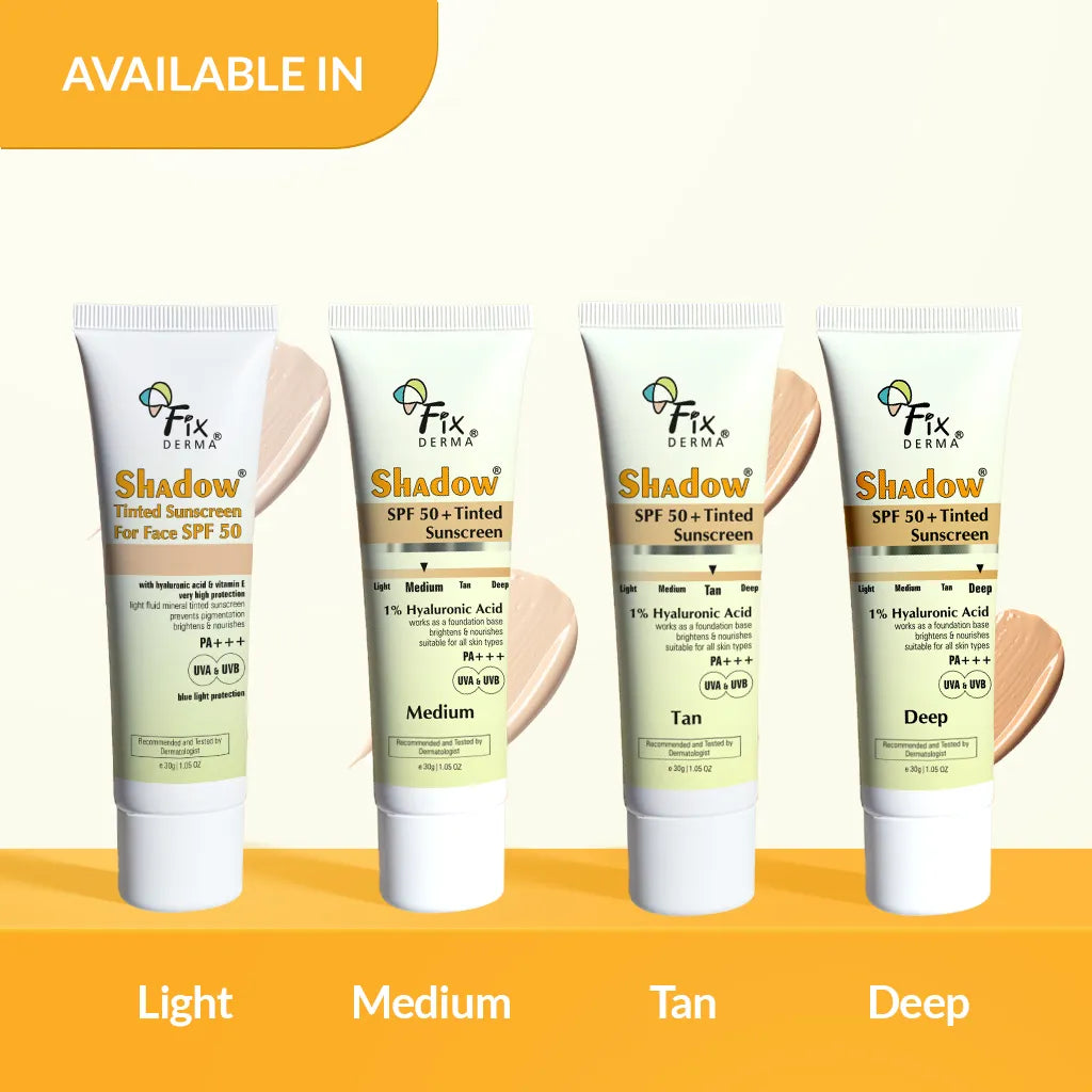Shadow SPF 50+ Tinted Sunscreen | 1% Hyaluronic Acid – Fixderma Skincare